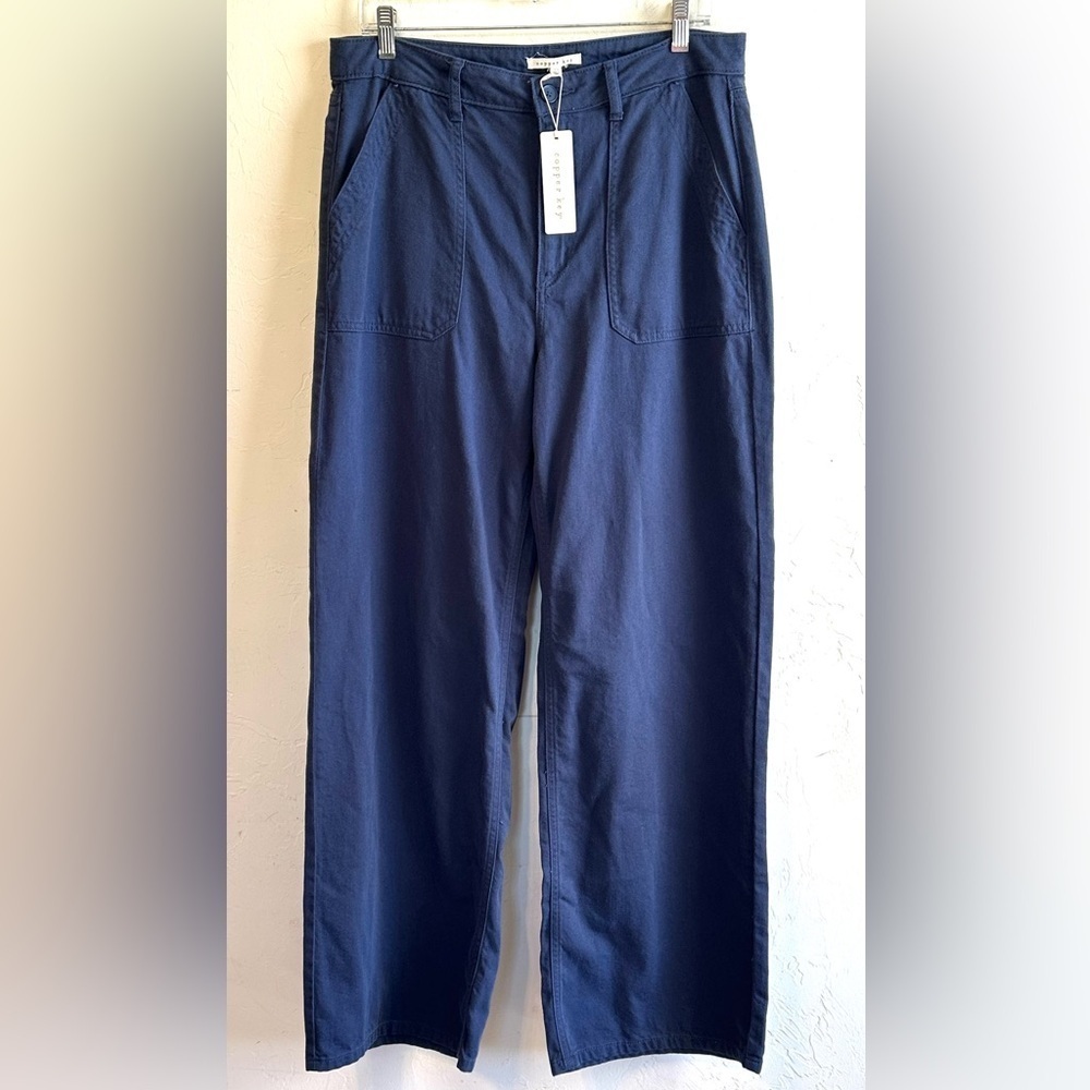 NWT Copper Key Juniors Dark Blue Casual Wide Leg Comfy Cargo Style Pants Sz 11